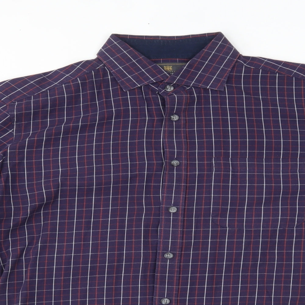 M&S Mens Purple Plaid   Dress Shirt Size 16