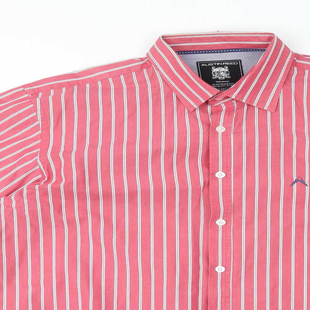 Austin Reed Mens Red Striped   Dress Shirt Size L