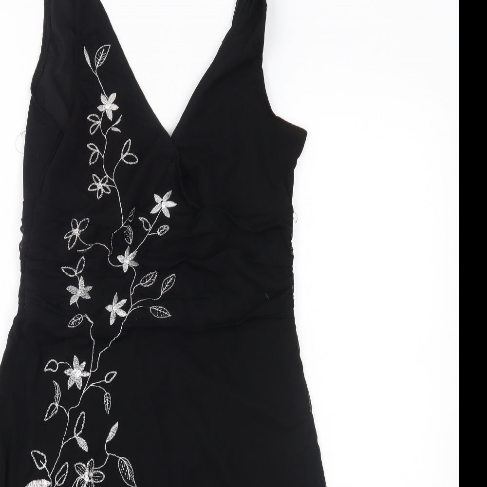 Jane Norman Womens Black Floral  A-Line  Size 14