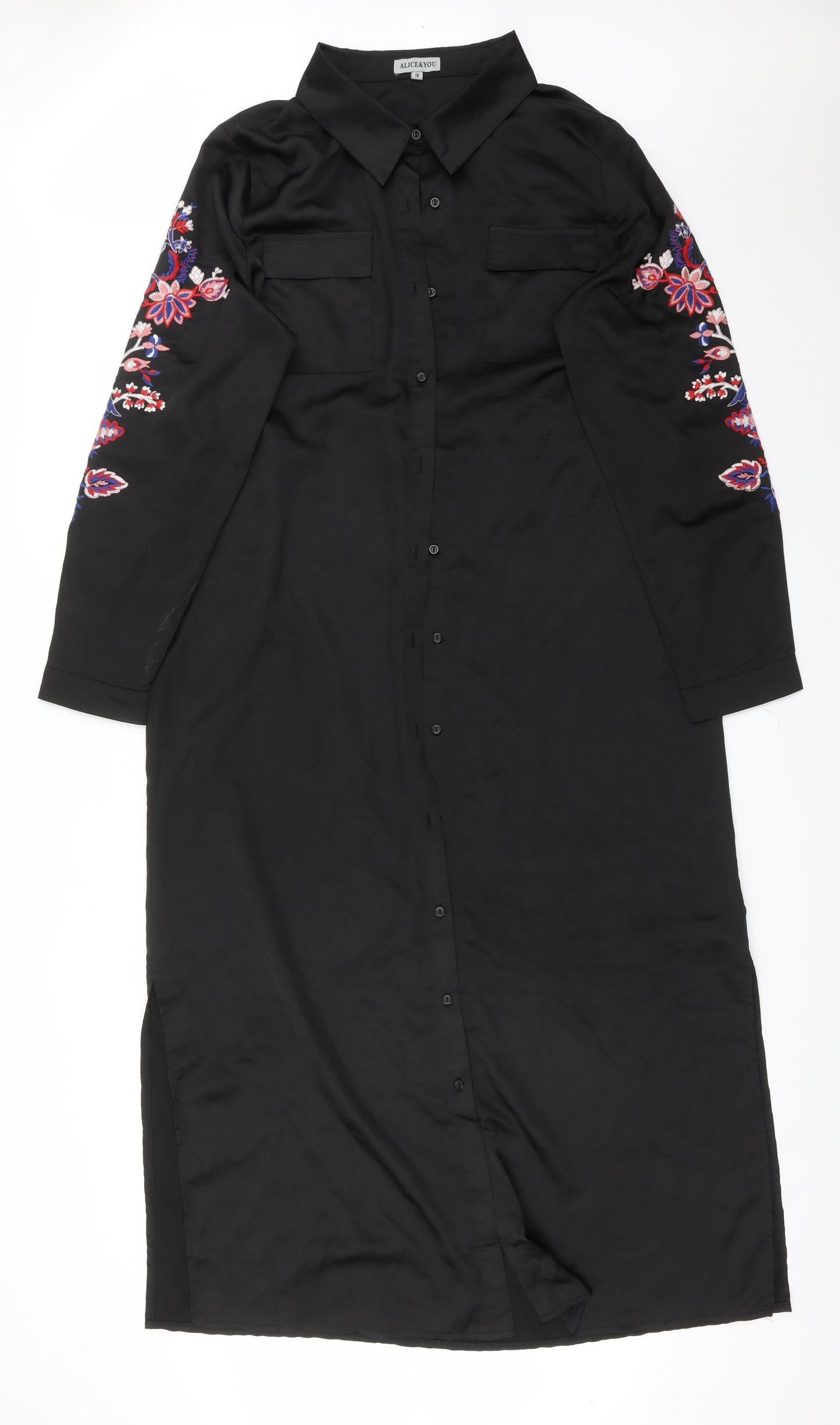 ALICE&YOU Womens Black Floral  Shirt Dress  Size 18