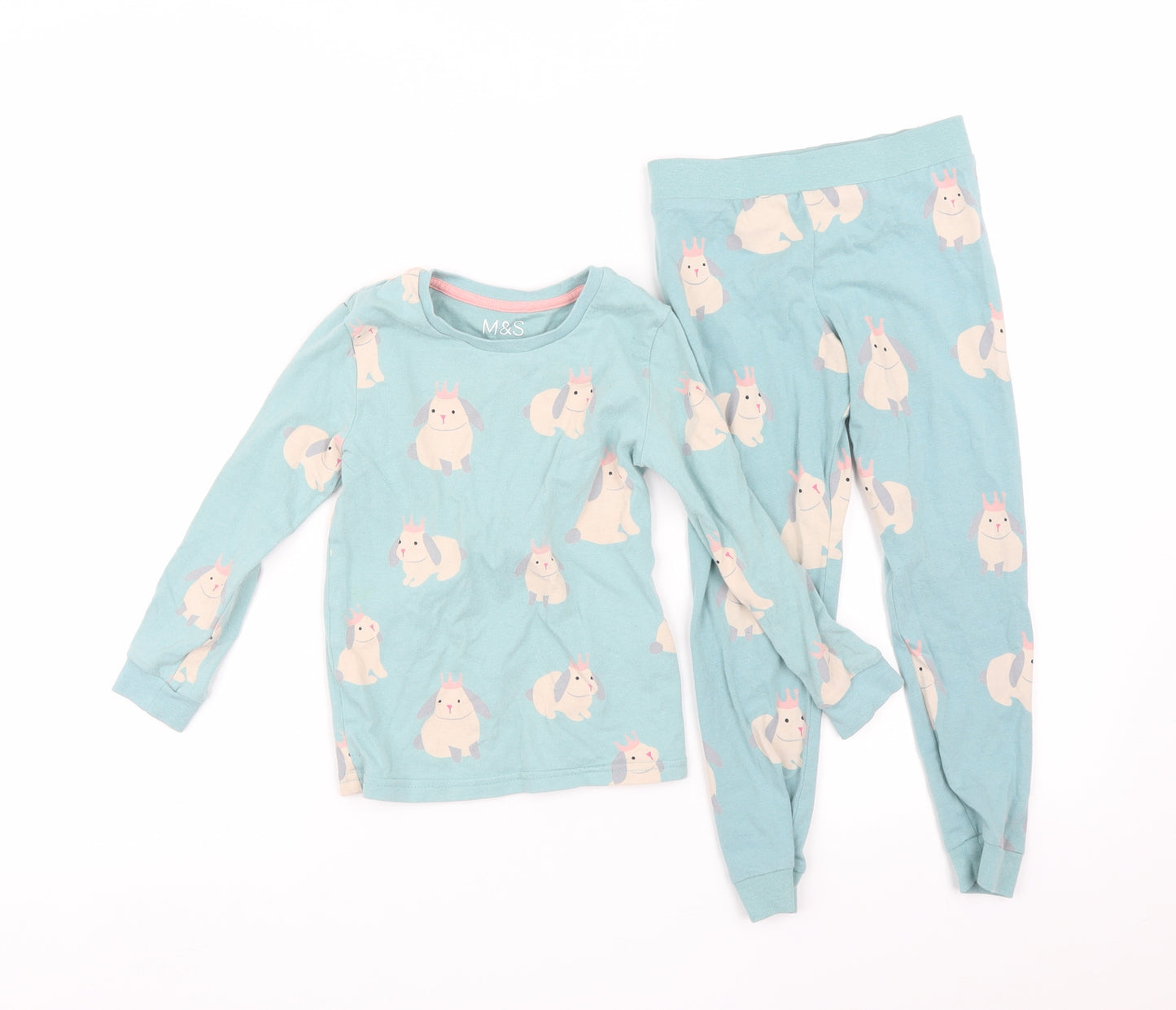 M&S Girls Blue Geometric   Pyjama Set Size 3-4 Years