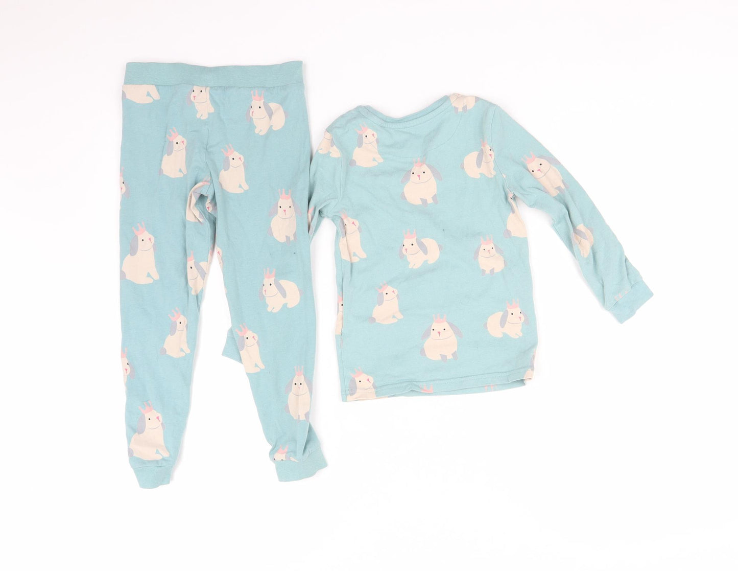 M&S Girls Blue Geometric   Pyjama Set Size 3-4 Years