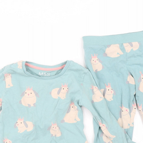 M&S Girls Blue Geometric   Pyjama Set Size 3-4 Years