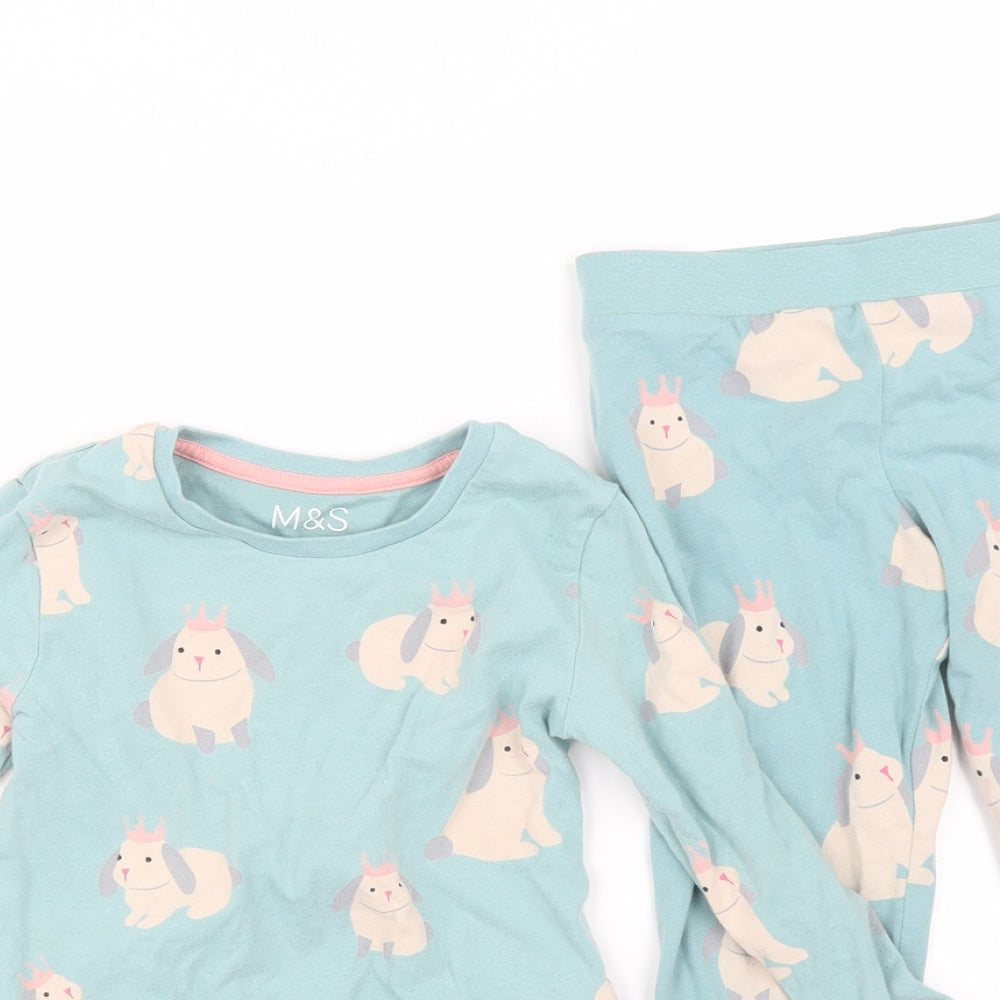 M&S Girls Blue Geometric   Pyjama Set Size 3-4 Years