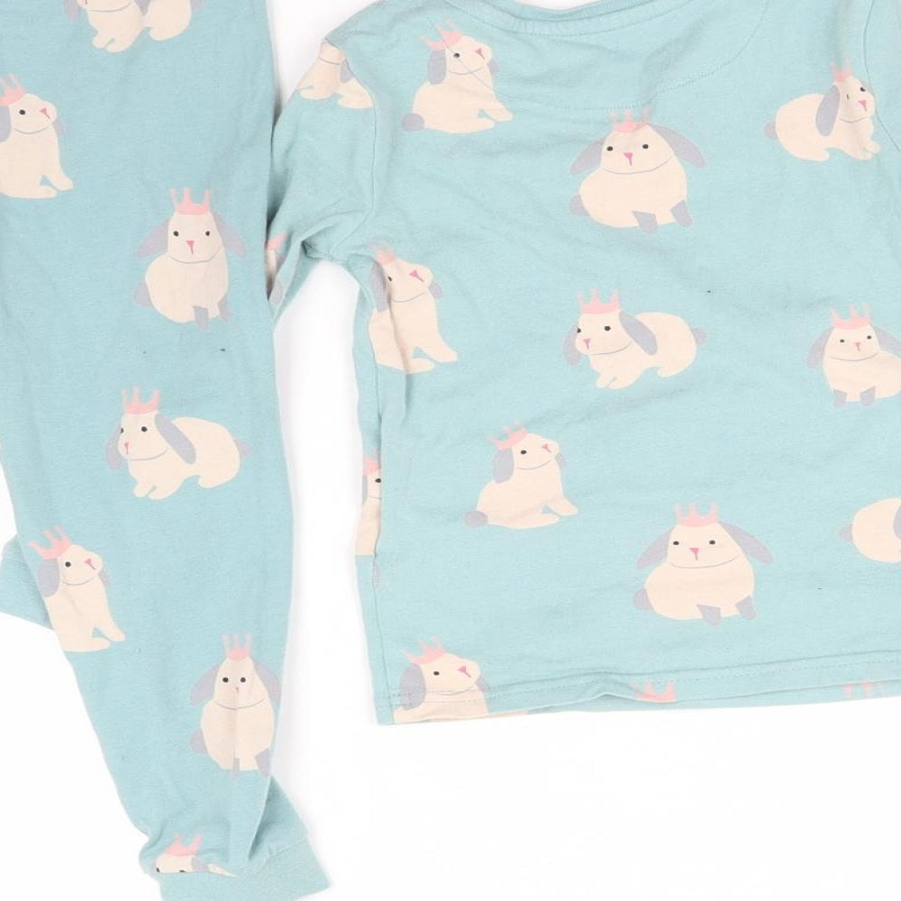 M&S Girls Blue Geometric   Pyjama Set Size 3-4 Years
