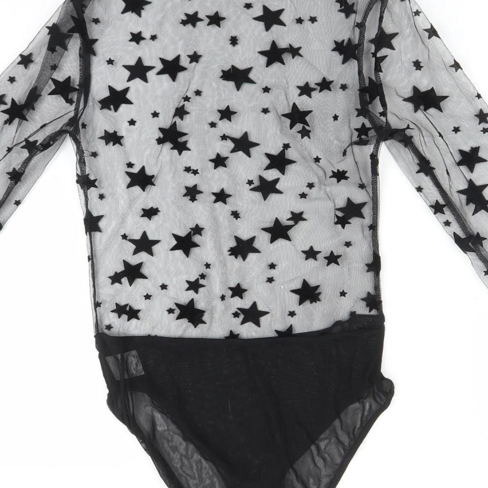 SheIn Womens Black Geometric  Bodysuit One-Piece Size M