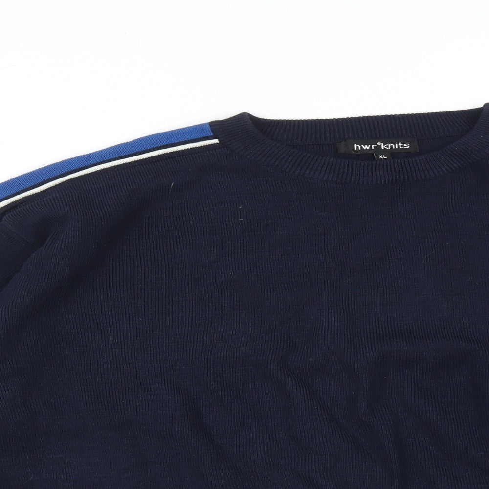 HWR KNITS Mens Blue Striped  Pullover Sweatshirt Size XL