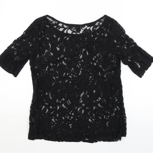 George Womens Black Floral  Basic Blouse Size 12