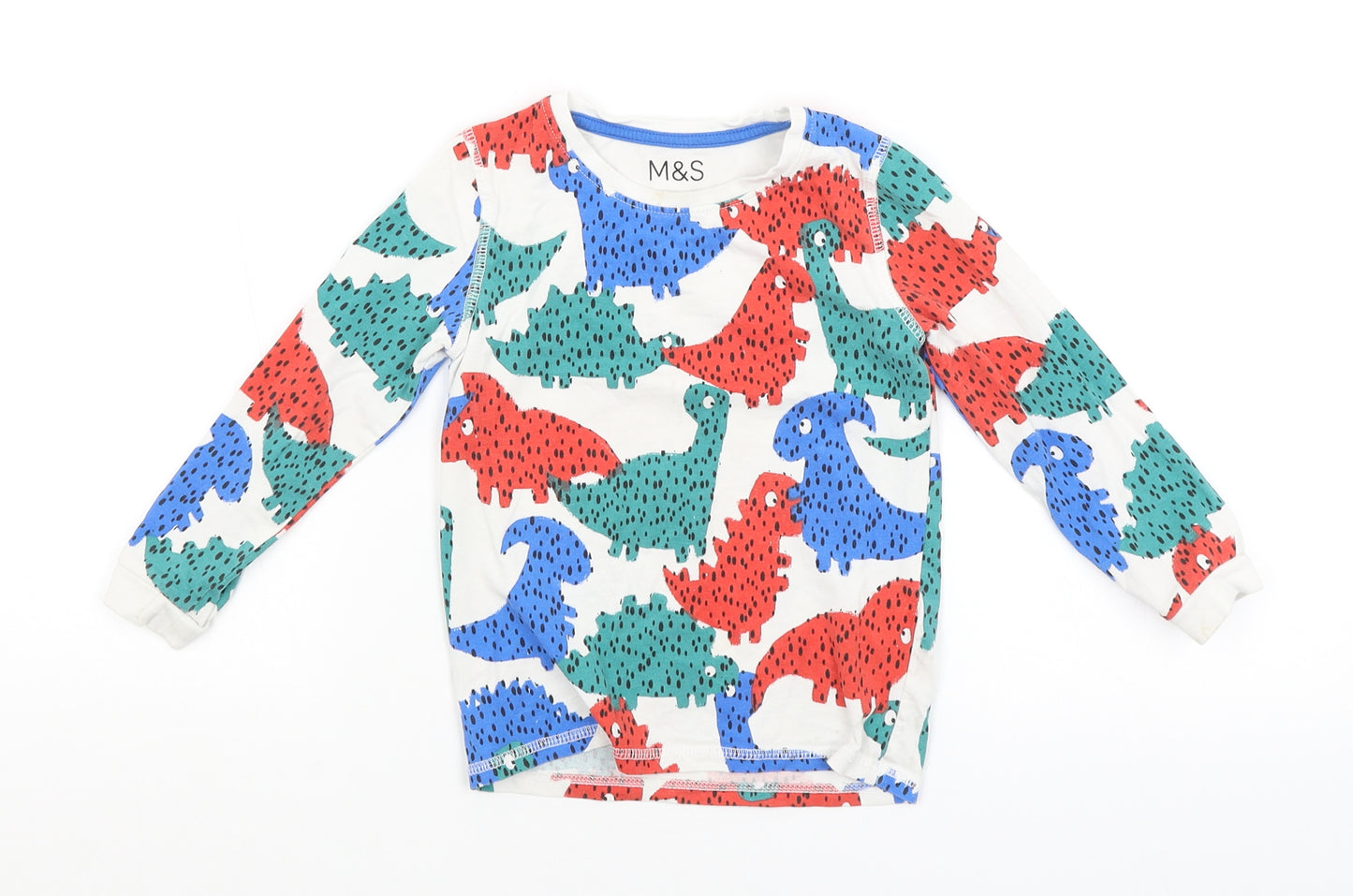 M&S Boys White Animal Print  Basic T-Shirt Size 3-4 Years  - DINOSAURS