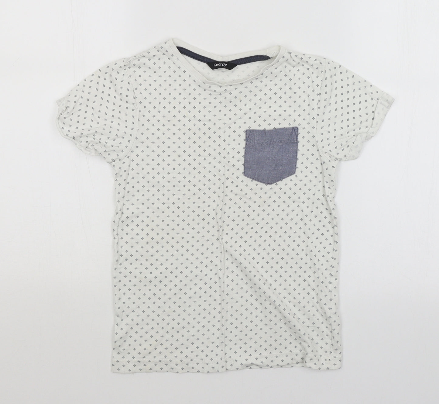 George Boys White Argyle/Diamond  Basic T-Shirt Size 6-7 Years