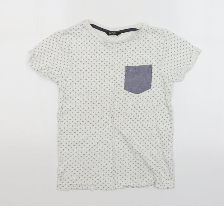 George Boys White Argyle/Diamond  Basic T-Shirt Size 6-7 Years