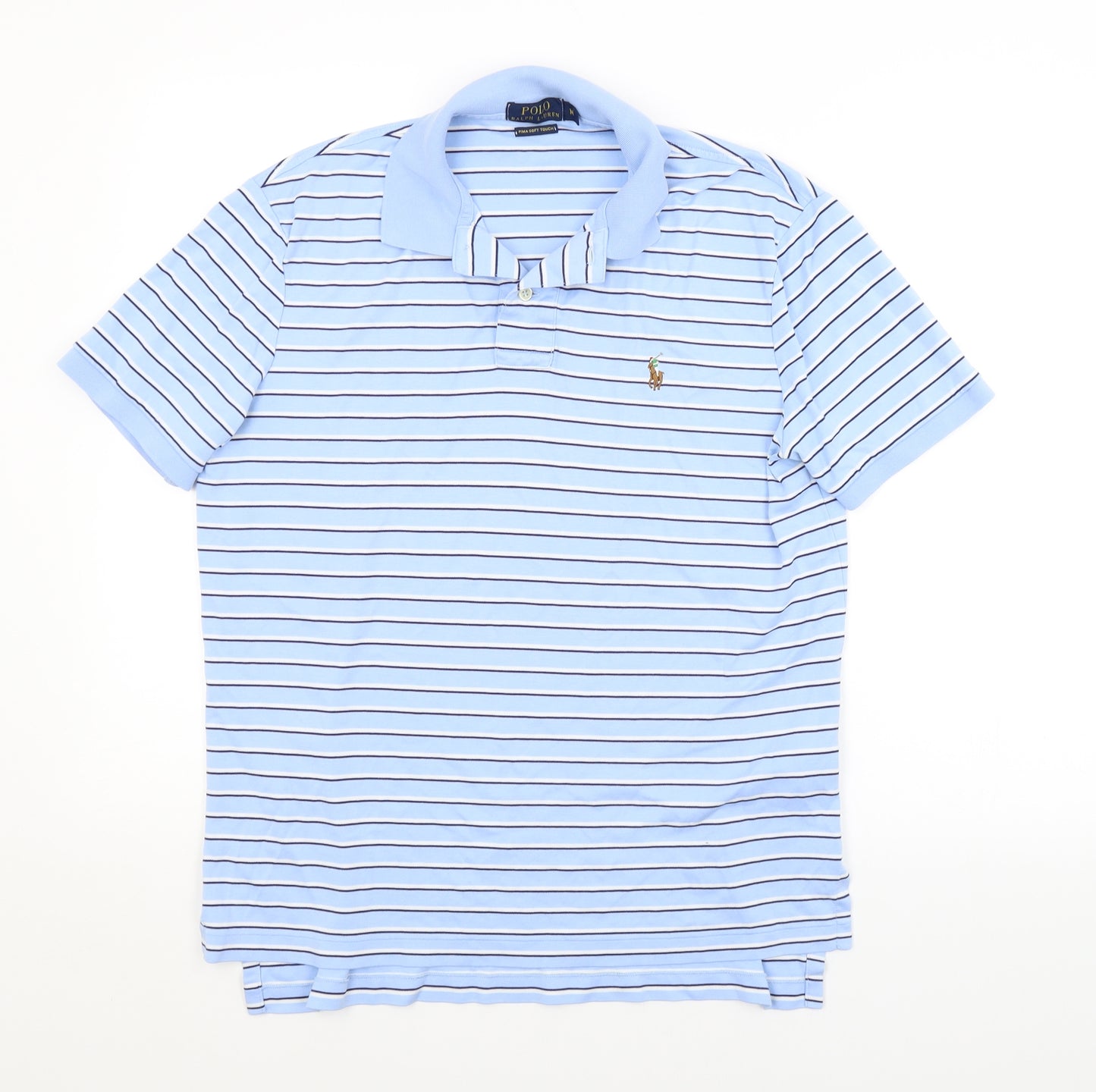 Ralph Lauren Mens Blue Striped   Polo Size M