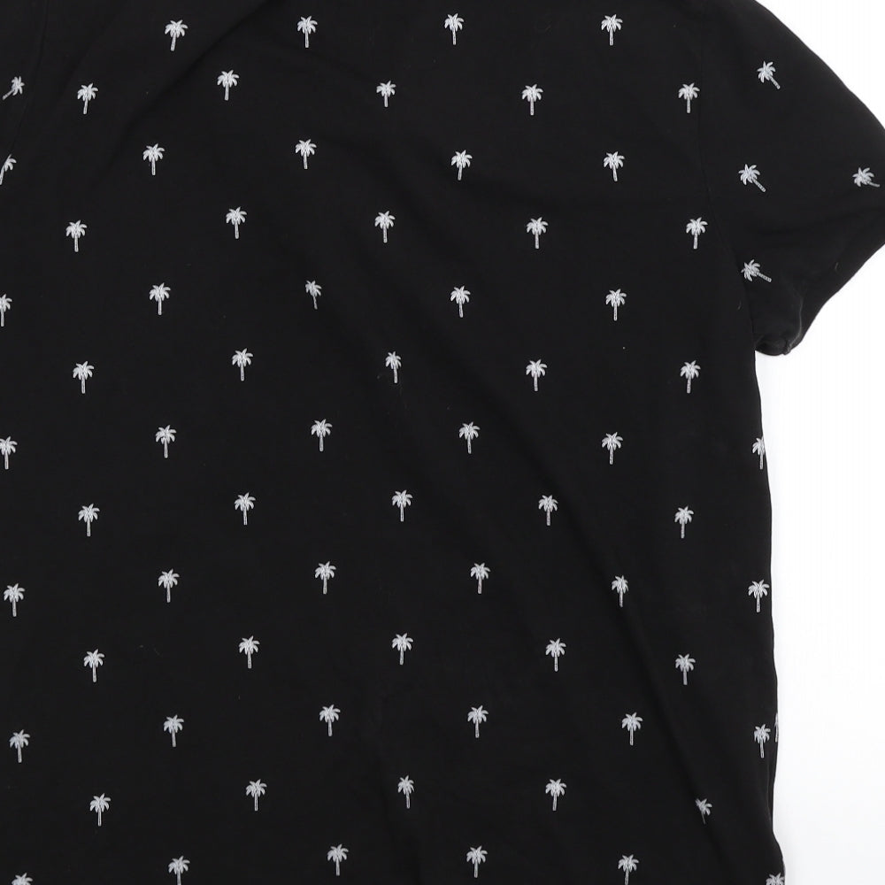 H&M Mens Black Floral   Polo Size M