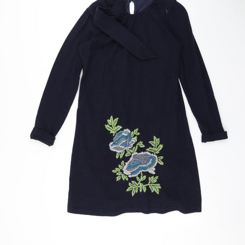 Derby Womens Blue Floral  A-Line  Size S