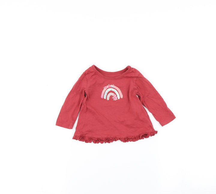 George Baby Red   Basic T-Shirt Size 3-6 Months  - rainbow