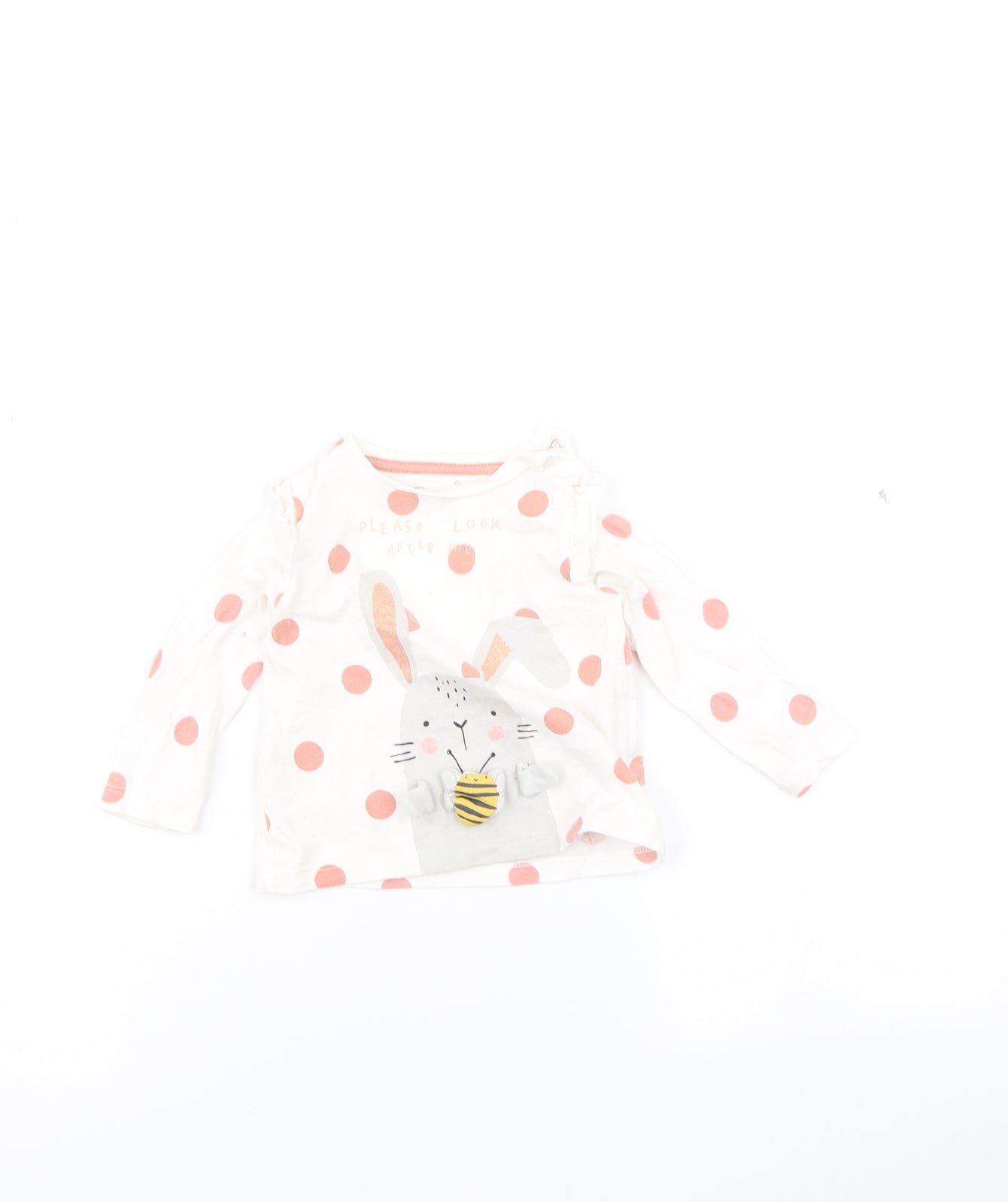 F&F Baby White Polka Dot  Basic T-Shirt Size 3-6 Months