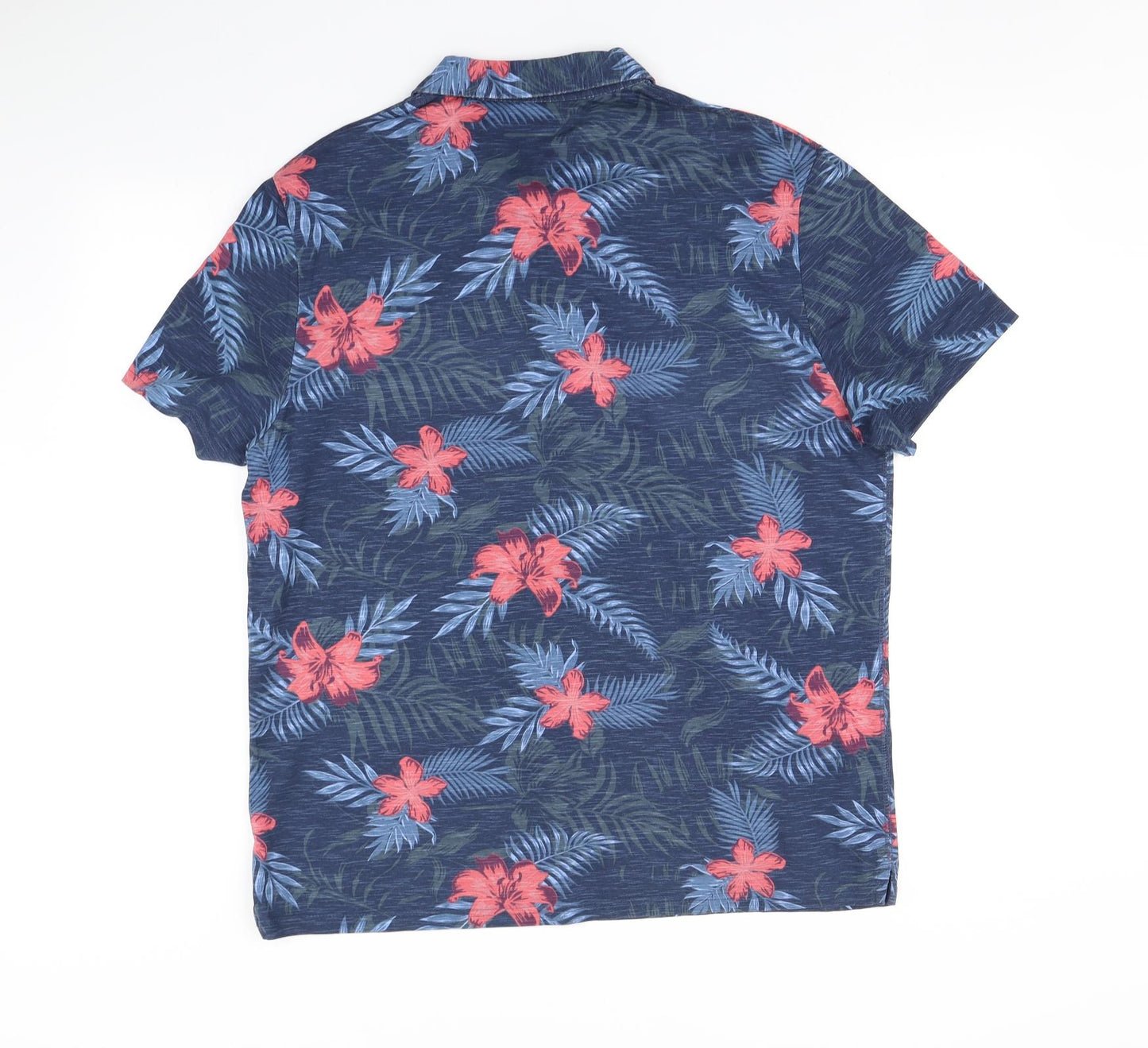 George Mens Blue Floral   Polo Size L