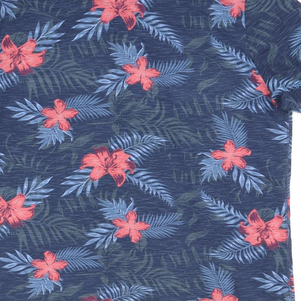 George Mens Blue Floral   Polo Size L