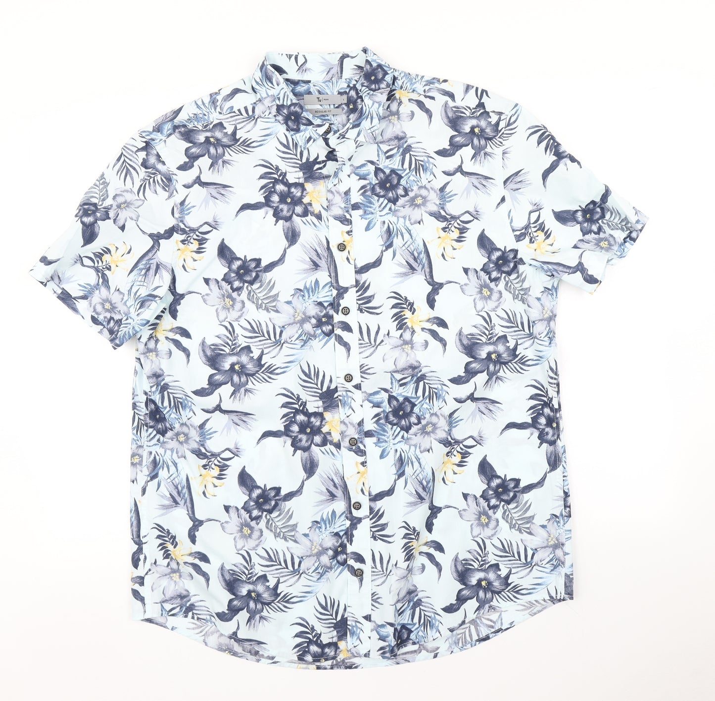 TU Mens Blue Floral   Button-Up Size L