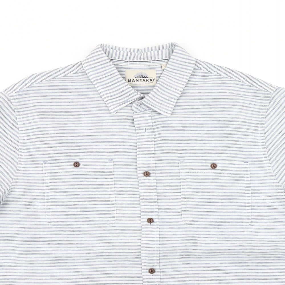 Mantarat Mens Blue Striped   Button-Up Size L