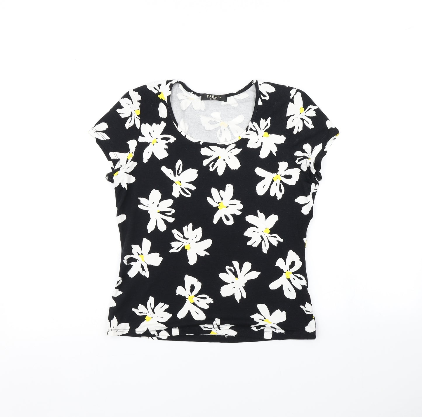 Precis Petite Womens Black Floral  Basic T-Shirt Size S