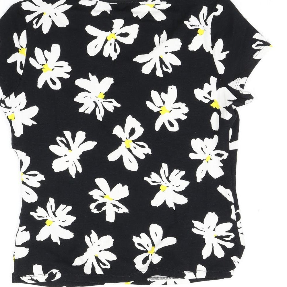 Precis Petite Womens Black Floral  Basic T-Shirt Size S