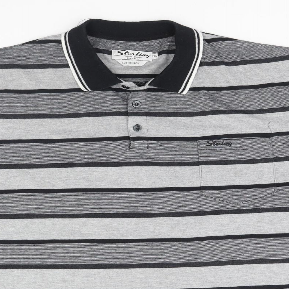 Sterling Mens Grey Striped   Polo Size 2XL