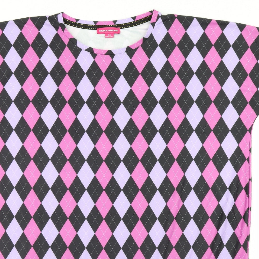 Urban Threads Womens Pink Argyle/Diamond  Basic T-Shirt Size 12