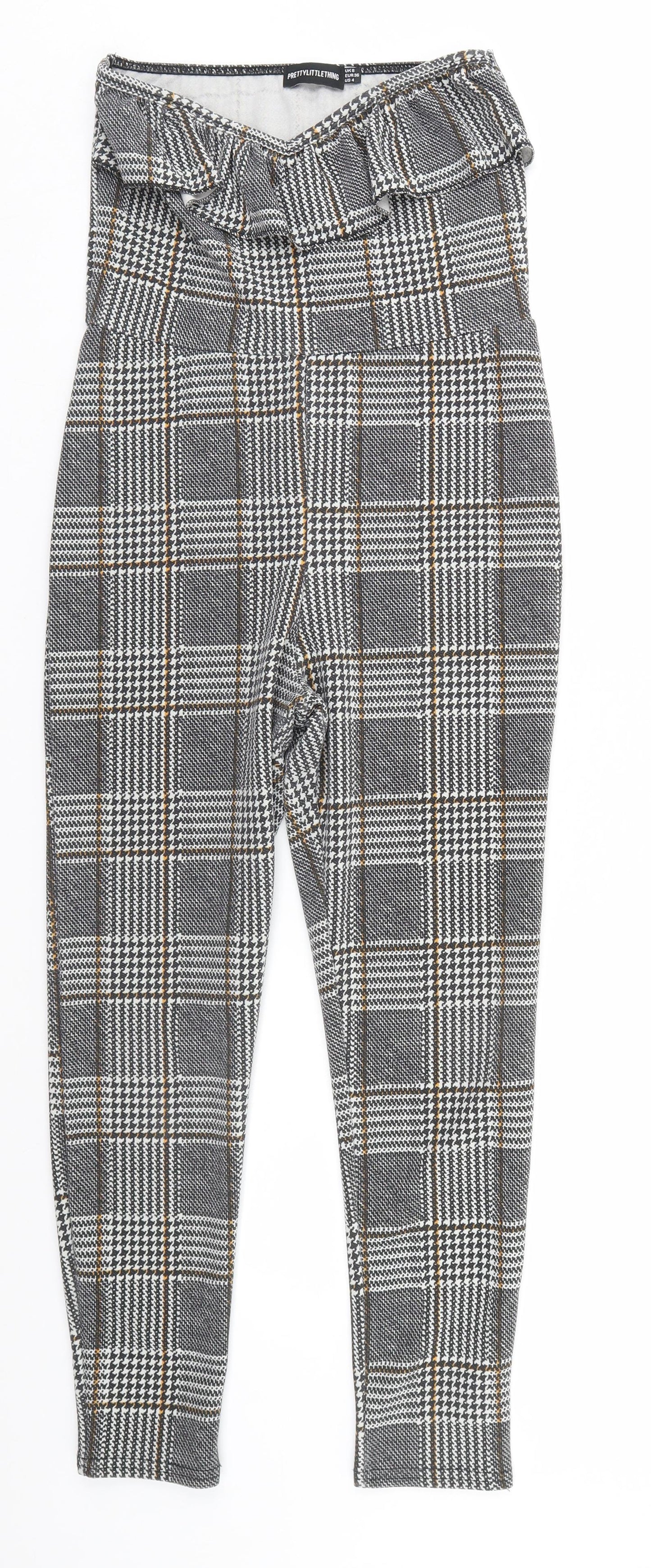 PRETTYLITTLETHING Womens Grey Houndstooth  Jumpsuit One-Piece Size 8 L24 in
