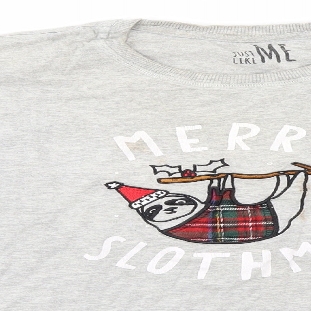 NEXT Boys Grey   Basic T-Shirt Size 13 Years  - Christmas, Merry Slothmas