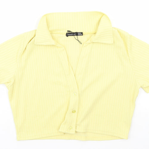 Boohoo Womens Yellow Striped  Basic Button-Up Size 16