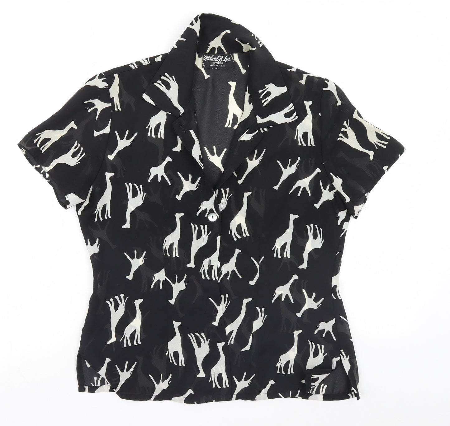 Michael Brandon Womens Black Animal Print  Basic Button-Up   - Giraffe