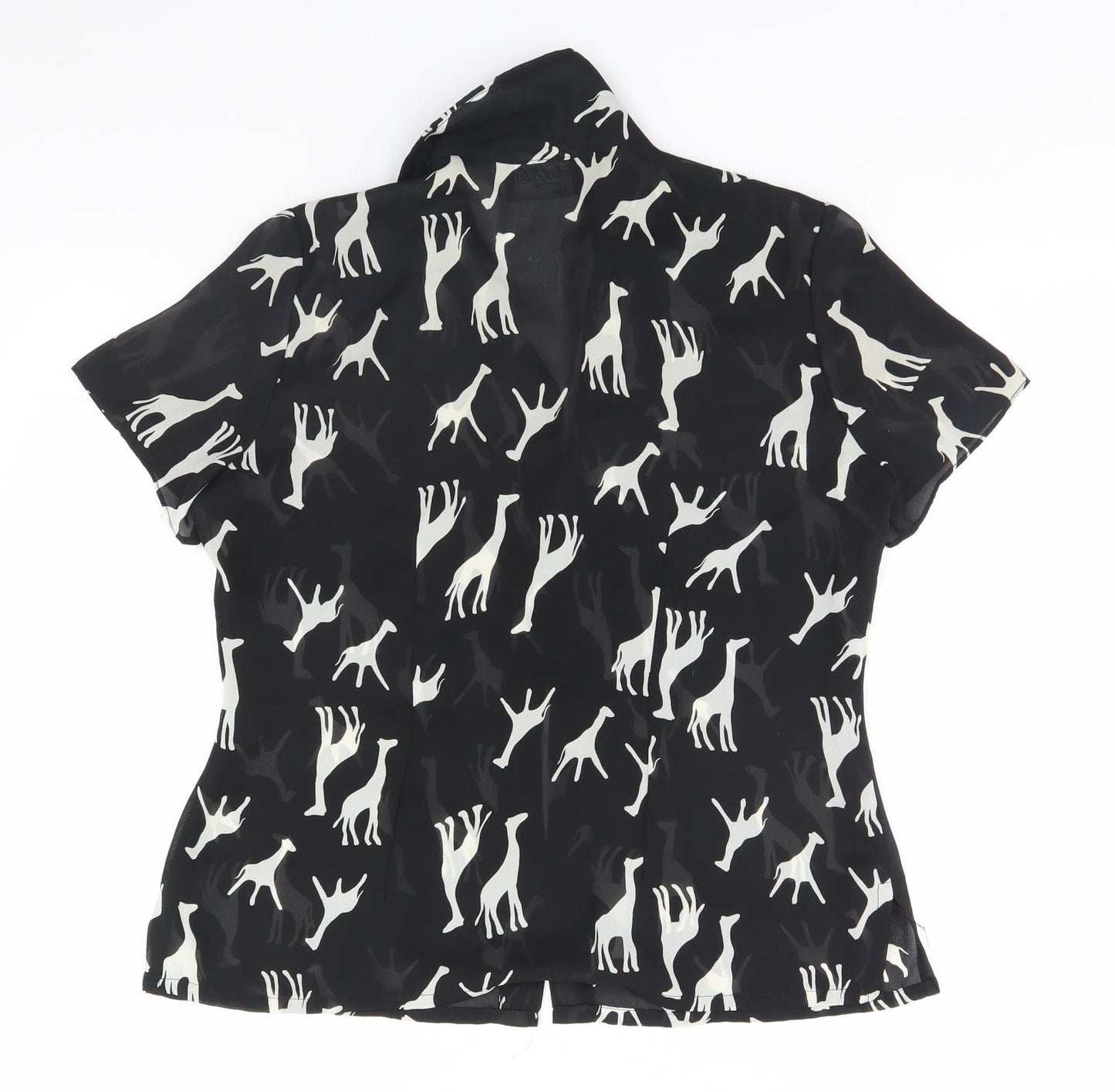 Michael Brandon Womens Black Animal Print  Basic Button-Up   - Giraffe