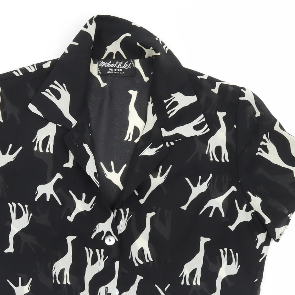 Michael Brandon Womens Black Animal Print  Basic Button-Up   - Giraffe