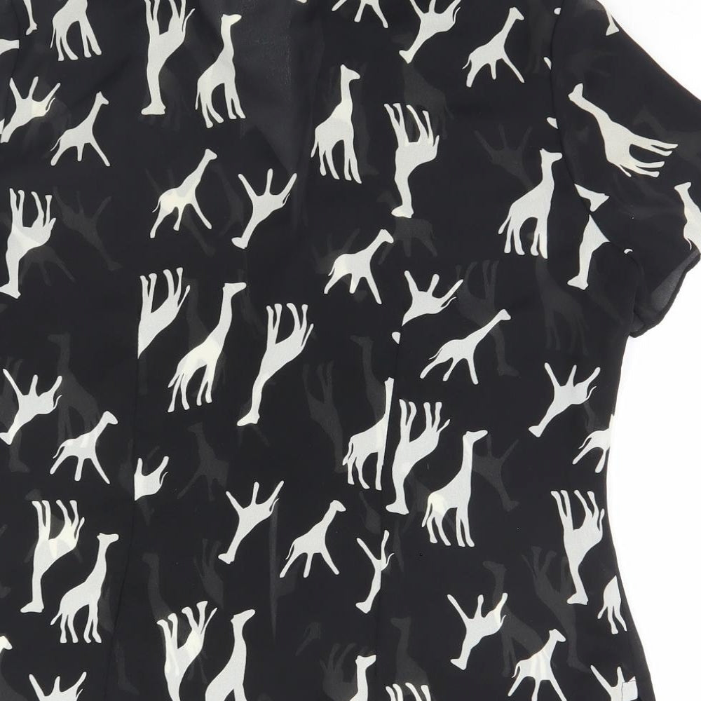 Michael Brandon Womens Black Animal Print  Basic Button-Up   - Giraffe