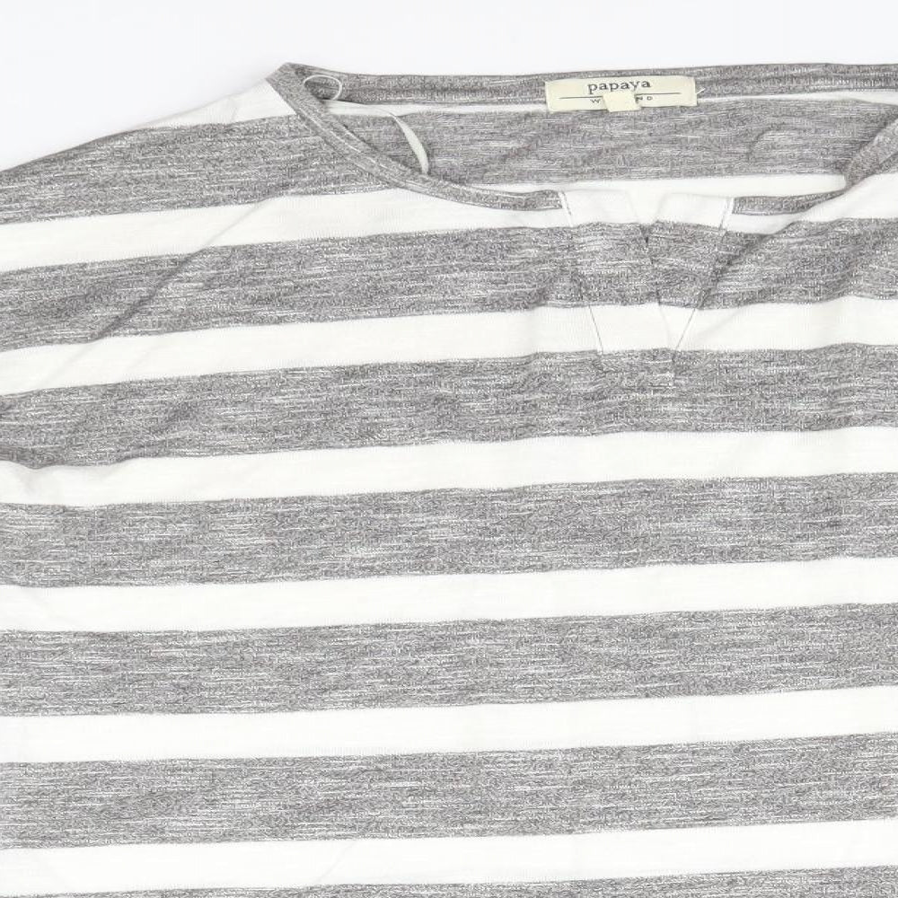 Papaya Womens Grey Striped   T-Shirt Size 10