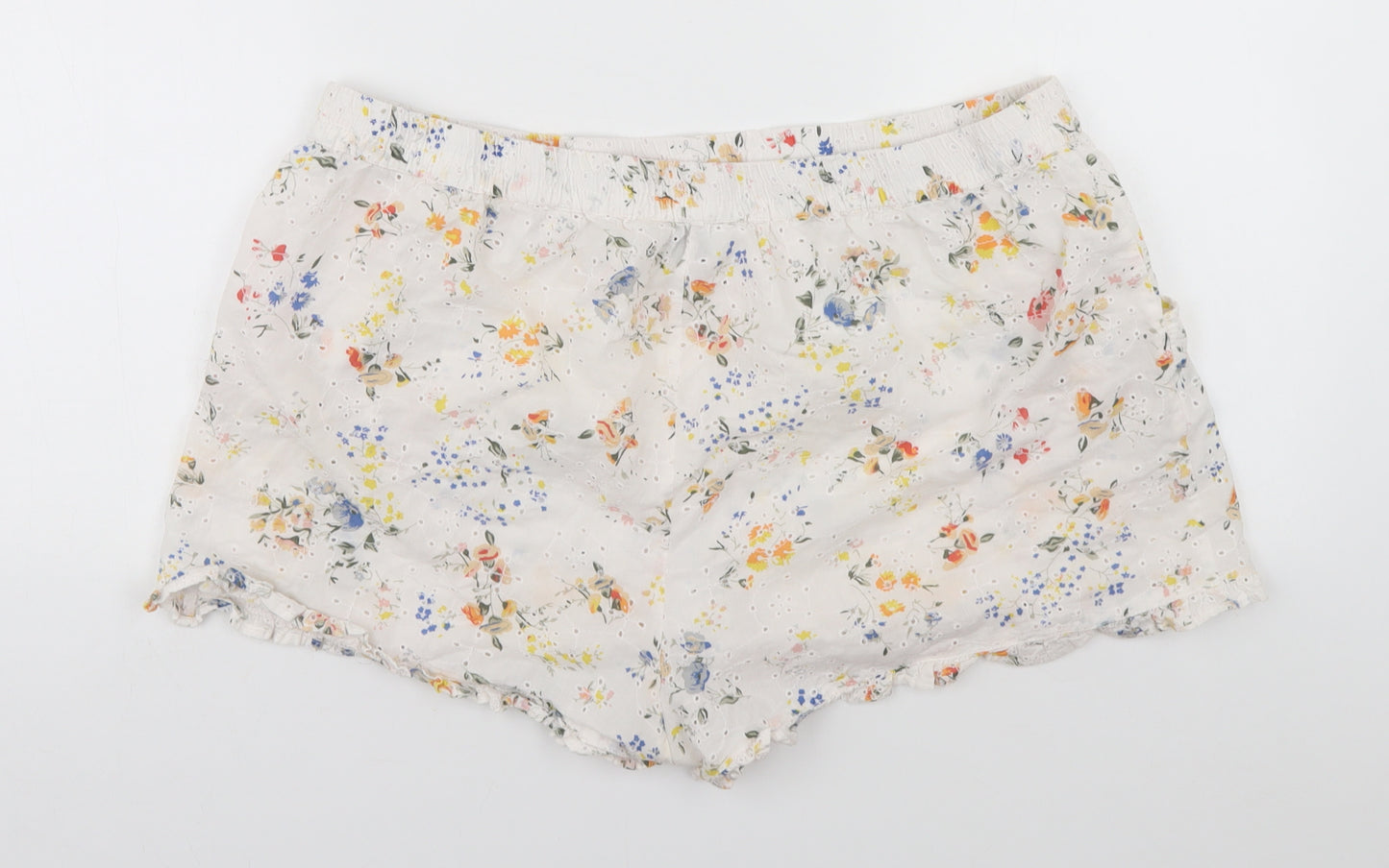 Primark Womens White Floral  Cut-Off Shorts Size 14