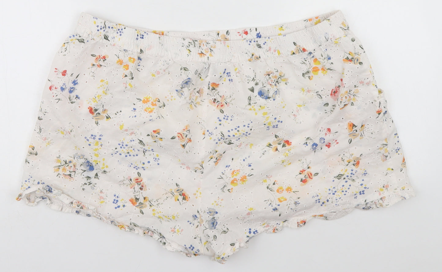 Primark Womens White Floral  Cut-Off Shorts Size 14