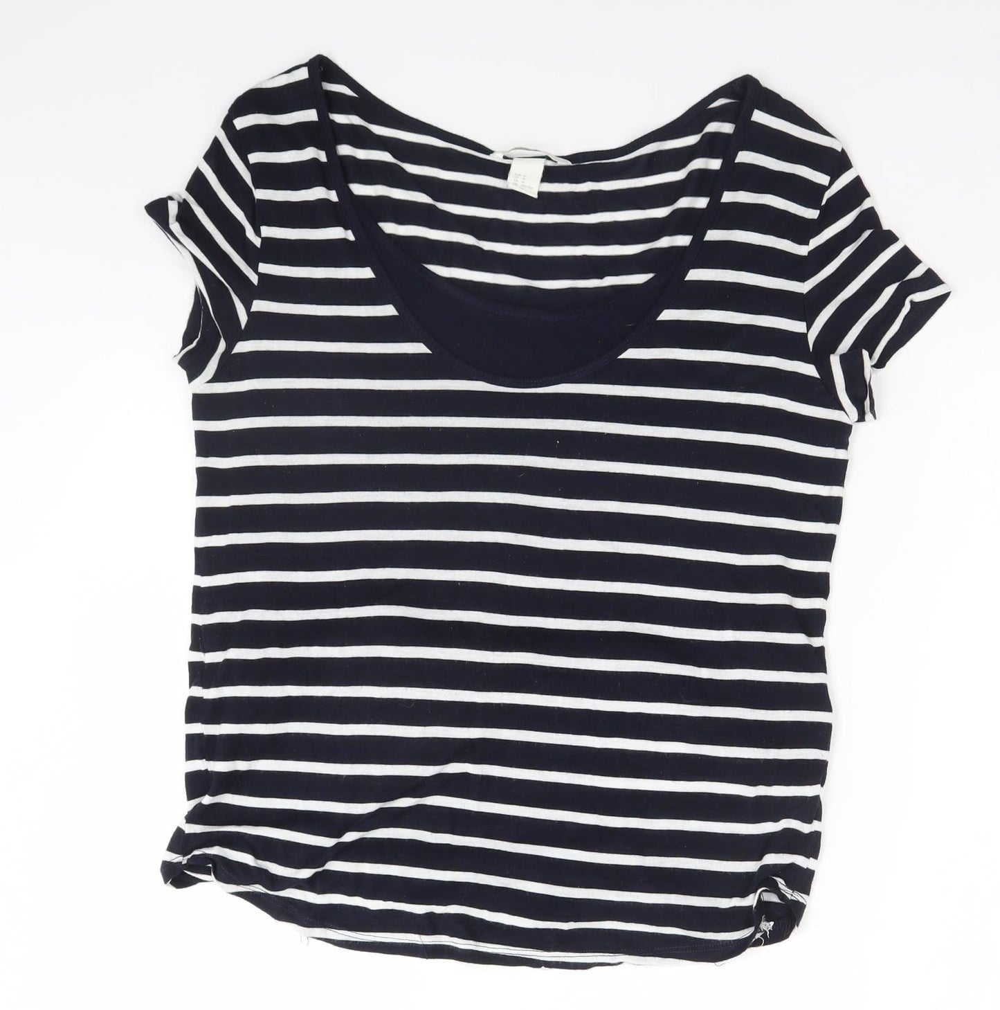 H&M Womens Blue Striped  Basic T-Shirt Size 10