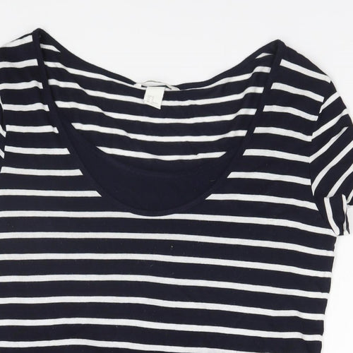 H&M Womens Blue Striped  Basic T-Shirt Size 10