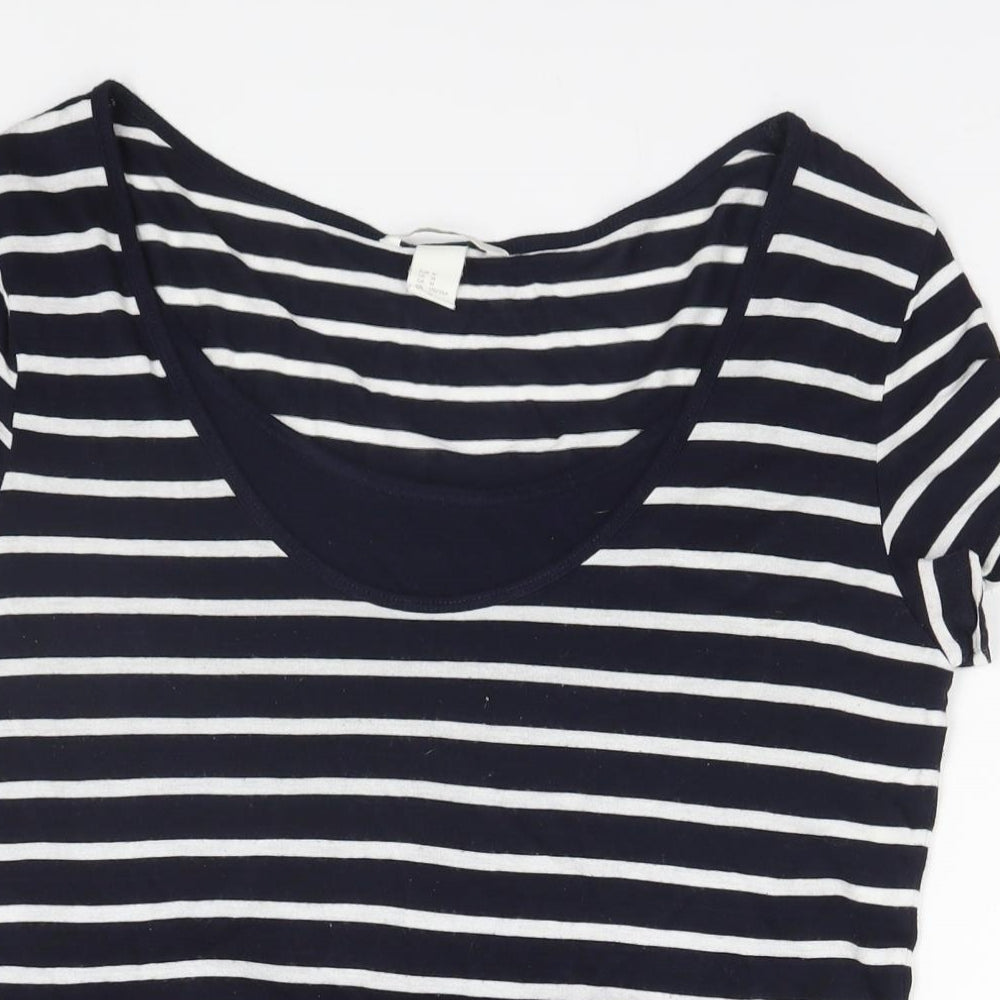 H&M Womens Blue Striped  Basic T-Shirt Size 10