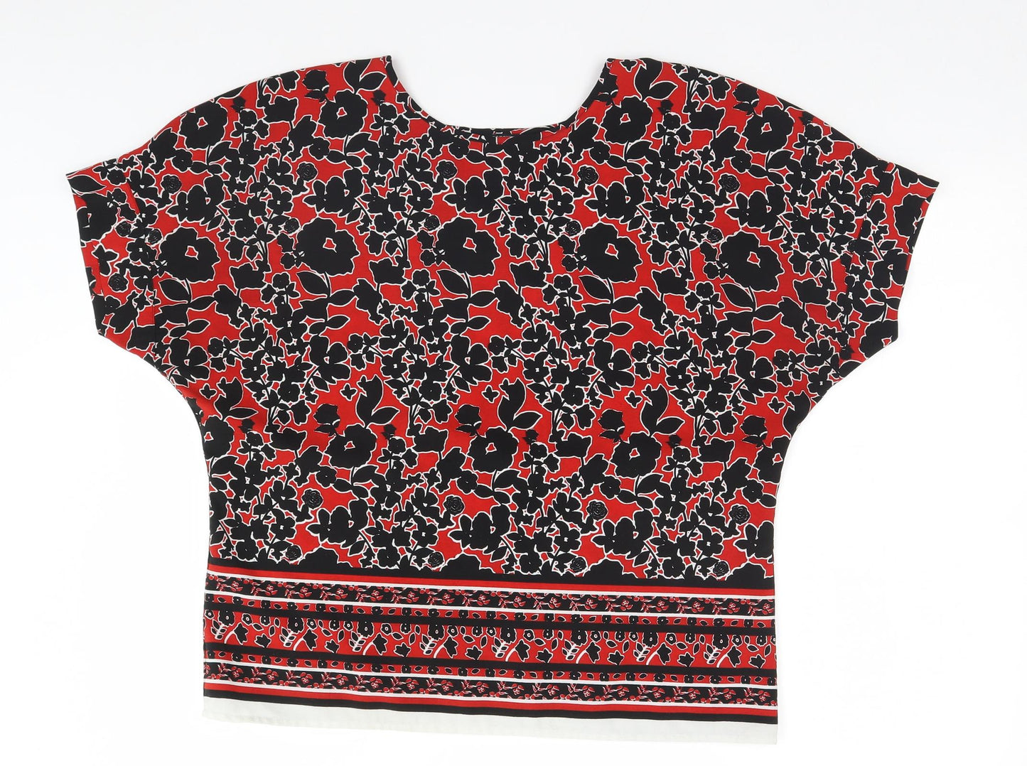 Papaya Womens Red Floral  Basic T-Shirt Size 12