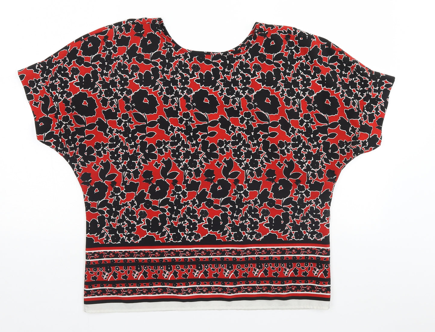 Papaya Womens Red Floral  Basic T-Shirt Size 12