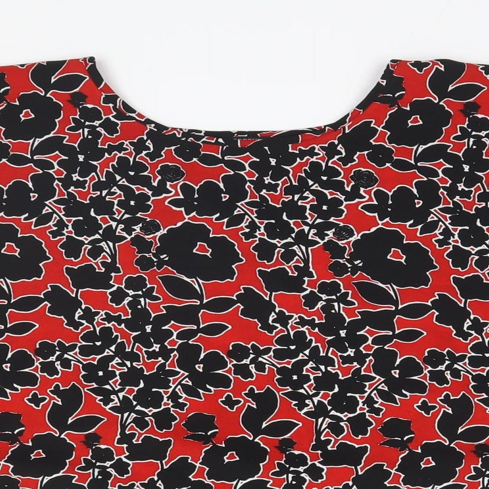 Papaya Womens Red Floral  Basic T-Shirt Size 12
