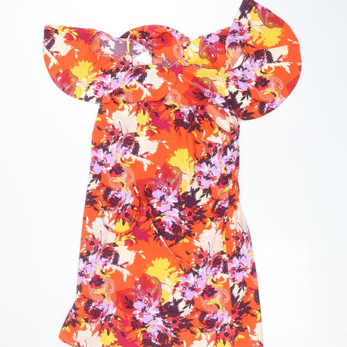 George Womens Orange Floral  Basic Blouse Size 12