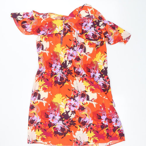 George Womens Orange Floral  Basic Blouse Size 12