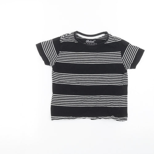 Primark Boys Black Striped  Basic T-Shirt Size 3-4 Years