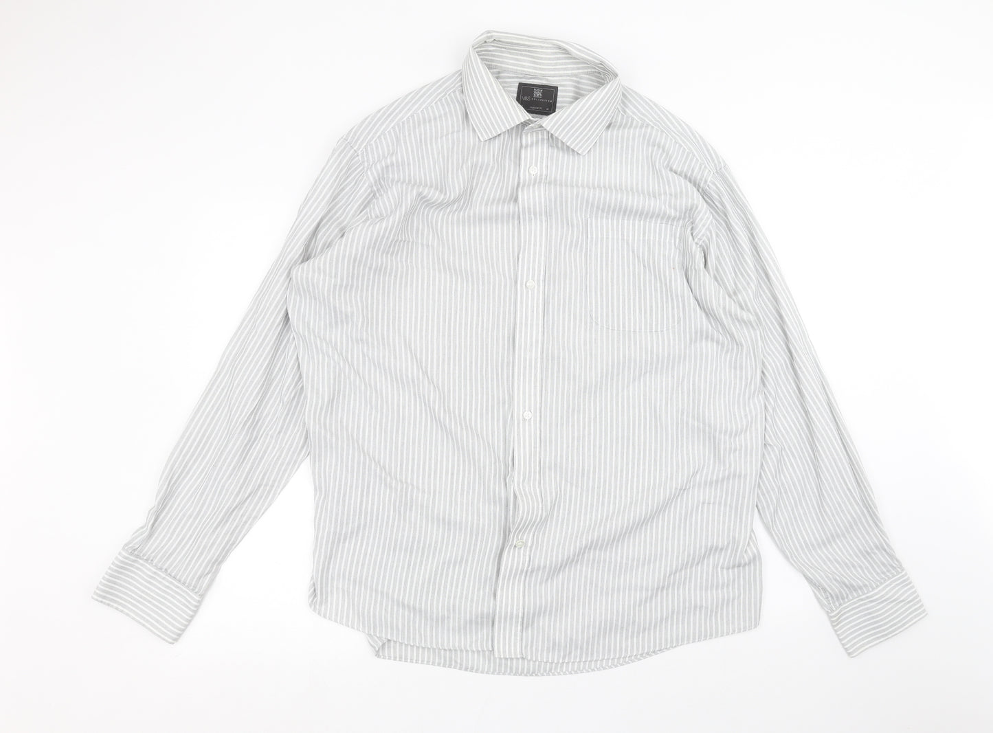 Marks and Spencer Womens White Striped  Basic Button-Up Size 18