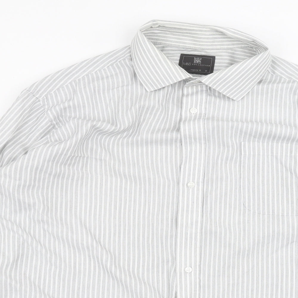 Marks and Spencer Womens White Striped  Basic Button-Up Size 18