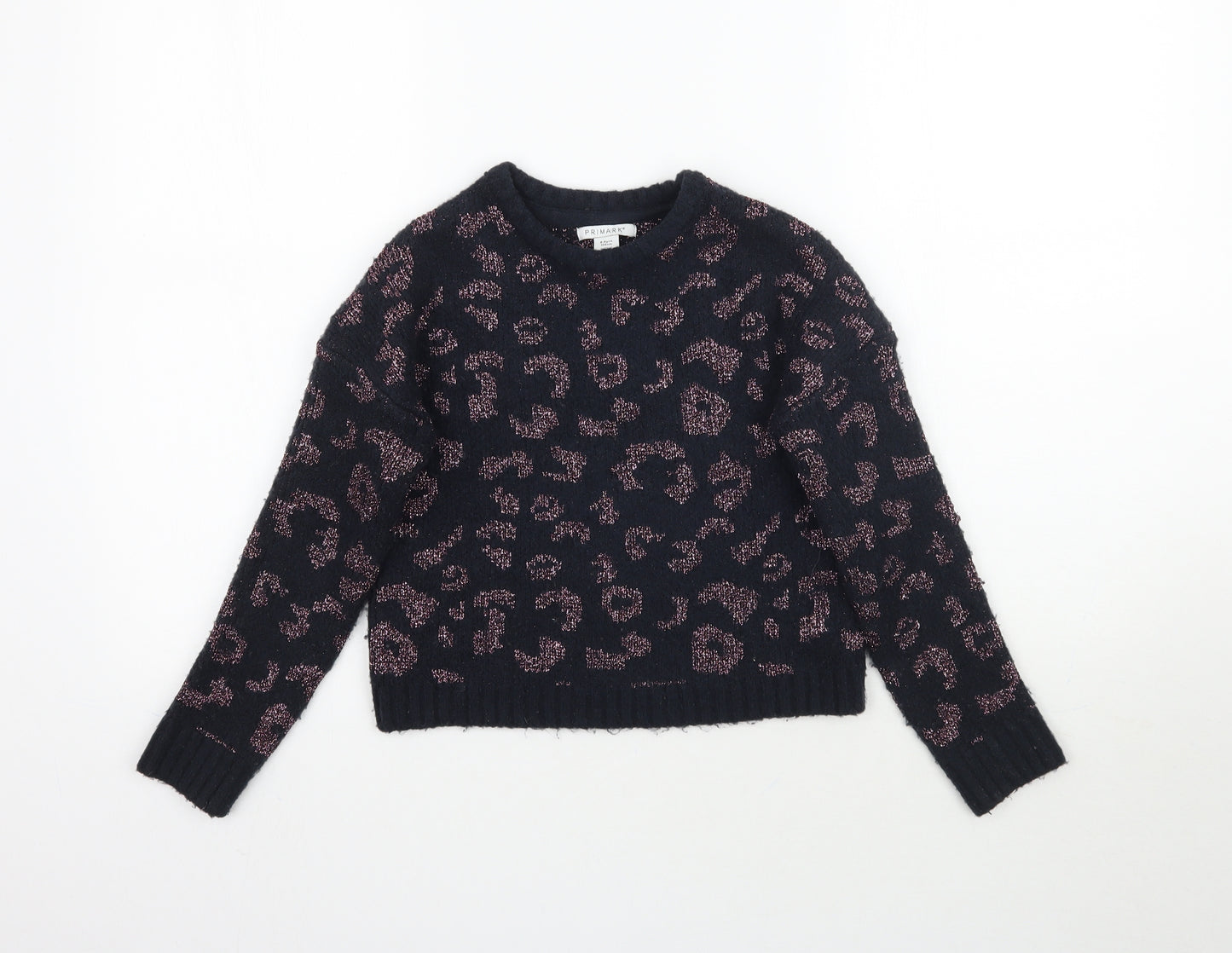 Primark Girls Blue Animal Print Knit Pullover Jumper Size 8-9 Years